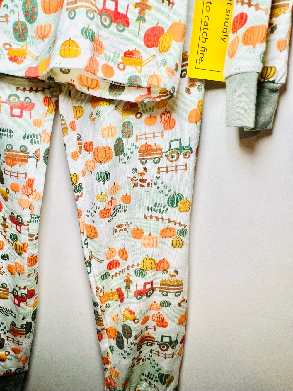 Kids 4T Pumpkin Harvest Pajama Set & Socks Green & Orange Rayon from Bamboo - Picture 9 of 13